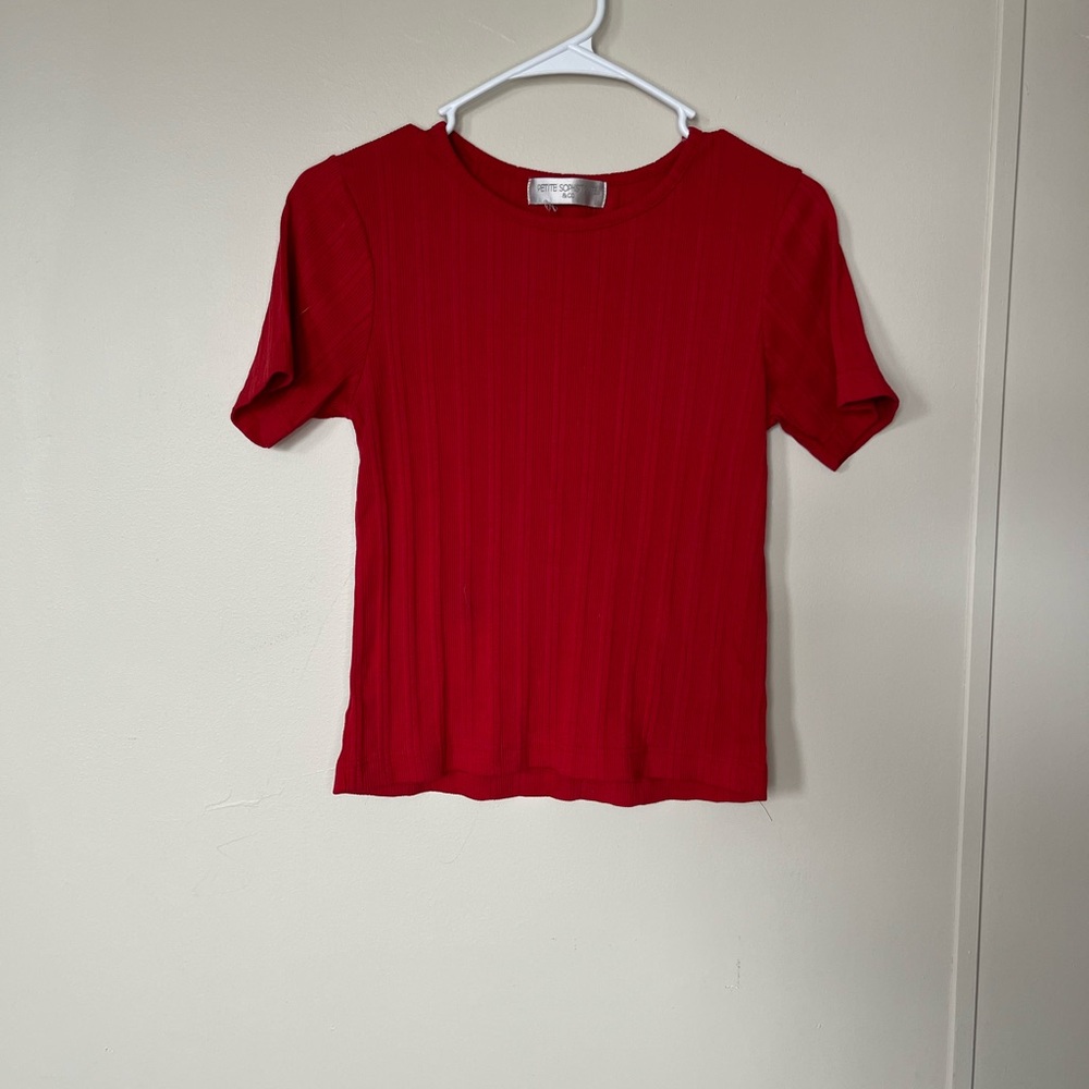 Red Ribbed Short Sleeve Top